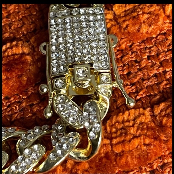 FASHION JEWELRY STAINLESS STEEL BUTTERFLY BRACELET RHINESTONE GOLD CUBAN CHAIN - Picture 13 of 14